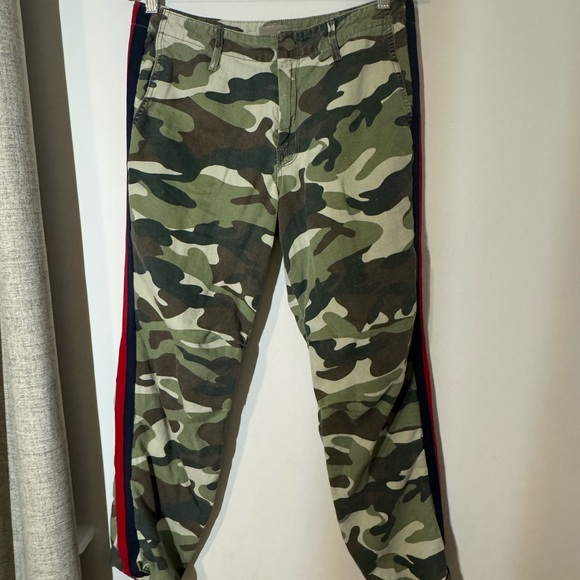 MOTHER The No Zip Misfit Camo Jogger Pants w/ Red & Navy Side Stripes - Picture 6 of 9